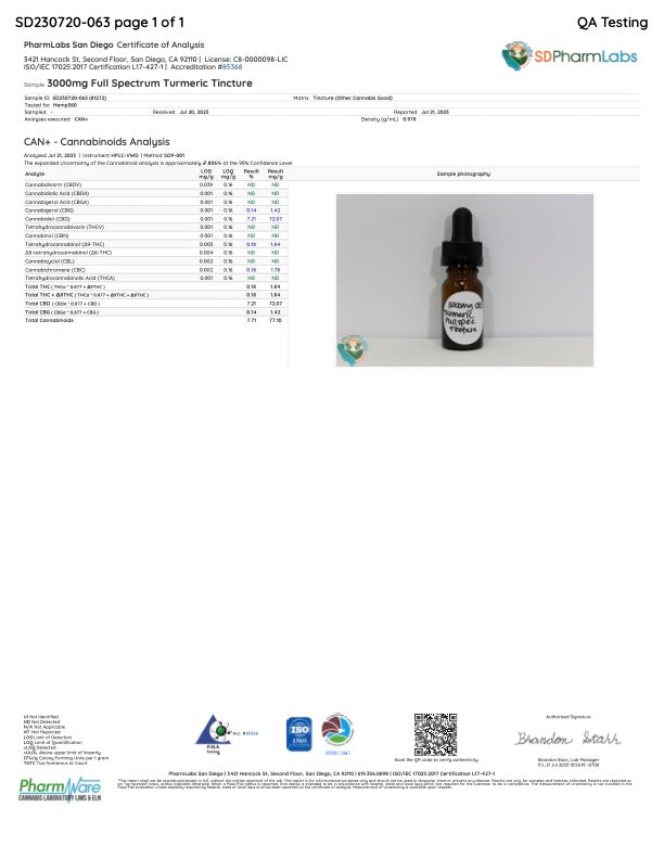 Turmeric Full Spectrum CBD Oil - 3000 mg