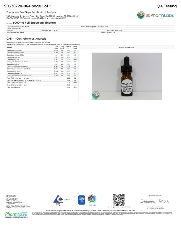Full Spectrum CBD Oil - 6000 mg - Natural Flavor
