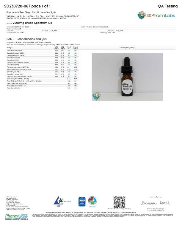 Delta 8 THC- 2000mg - Broad Spectrum in MCT